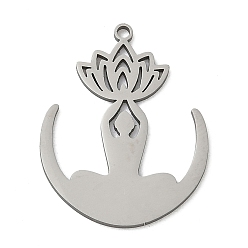 Нержавеющая Сталь Цвет 201 подвески из нержавеющей стали, лазерная резка, талисман лотоса и будды, цвет нержавеющей стали, 27.5x21x1 мм, отверстие : 1.5 мм