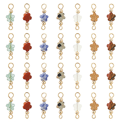 Золотой 42 шт. 7 стили опалита и натуральной яшмы с рисунком, голубой яшмы с пятнами, далматинской яшмы, унакита и зеленого клубничного кварца, красной яшмы, подвески-соединители в виде цветка, с 304 двойными петлями из нержавеющей стали, золотые, 19x6.5x3.5 мм, отверстия : 1.5 mm и 2.5 мм, 6 шт / стиль