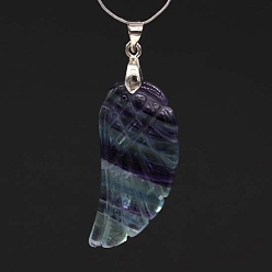 Fluorite Natural Fluorite Pendants, with Platinum Tone Brass Findings, Wing, 35x17mm