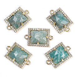 Амазонит Натуральный амазонит ограненные прямоугольные звенья, латунь с покрытием из латуни, микро-паве, прозрачные подвески из кубического циркония, золотые, 11.5x18x4.5 мм, отверстие : 1.4 мм