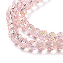 Pink Electroplate Glass Beads Strands, Half Rainbow Plated, Faceted, Rondelle, Pink, 4x3mm, Hole: 0.4mm, about 123~127pcs/strand, 16.5~16.9 inch(42~43cm)
