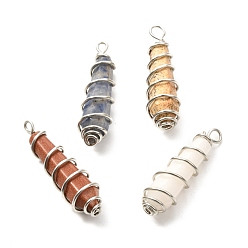 Mixed Stone Natural & Synthetic Gemstone Pointed Pendants, with Silver Brass Findings, Bullet, 40x11mm, Hole: 4x3.5mm