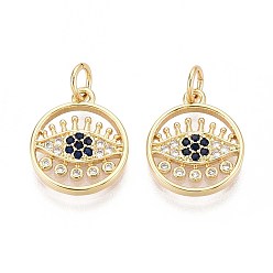 Настоящее золото 16K Латунные микро проложить кубического циркония подвески, плоский круглый и сглаз, с целью перехода в кольце, реальный 16 k позолоченный, 15x13x2 мм, отверстие : 3 мм