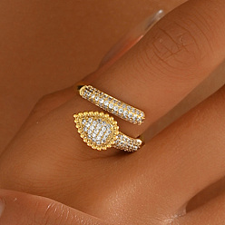 Золотой Манжеты из латуни с микро паве кубический цирконий для женщин, слеза, золотые, 11 мм, внутренний диаметр: 16мм~18мм