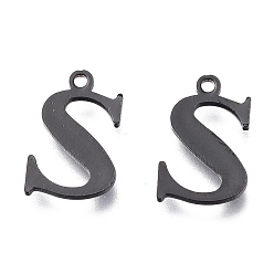 Letter S 304 прелести нержавеющей стали, лазерная резка, алфавит, электрофорез черный, letter.s, 12.5x8x0.8 мм, отверстие : 1 мм