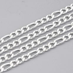 Серебро 304 из нержавеющей стали Figaro цепи, несварные, с катушкой, серебряный цвет гальваническим, 6 мм, link: 12x6x1.6 мм и 9x6x1.6 мм, около 32.8 футов (10 м) / рулон