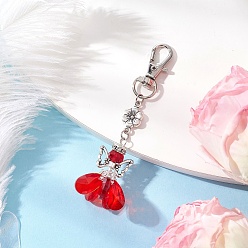 Красный Стеклянные подвески в виде ангела, с цветком 304 из нержавеющей стали и поворотными карабинами, красные, 86~89 мм