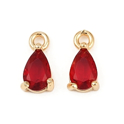 Красный Латунные микро проложить кубического циркония подвески, слезинки, без кадмия, без никеля и без свинца, реальный 18 k позолоченный, красные, 9x4.5x3 мм, отверстие : 1.2 мм