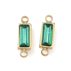 Изумруд Камень рождения 304 соединительные подвески из нержавеющей стали со стразами, трапециевидные подвески, реальный 14 k позолоченный, изумруд, 13.5x4.5x4 мм, отверстие : 1.1 мм
