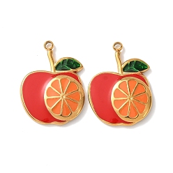 Яблоко 304 нержавеющей стальной эмали подвески, золотые, яблочные прелести, 21x16x2 мм, отверстие : 1.4 мм