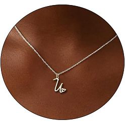 Letter U Модные латунные ожерелья с подвеской в виде сердца для женщин, платина, Буква U, 16.54 дюйм (42 см)