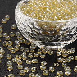 Goldenrod Glass Seed Beads, Trans. Colours Lustered, Round, Goldenrod, 4mm, Hole: 1.5mm, about 4500pcs/pound