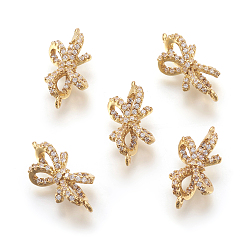 Настоящее золото 18K Латунные микро проложить кубических ссылки циркония, без свинца, без кадмии и без никеля, бантом, реальный 18 k позолоченный, 8.5x18x5 мм, отверстие : 1 мм