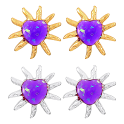 Фиолетовый 2пары 2цветные серьги-гвоздики из нержавеющей стали, сердце, фиолетовые, 19x15 мм, 1 пара / цвет