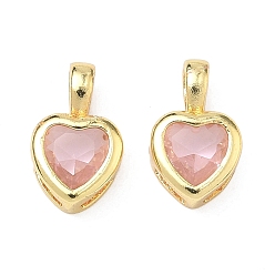 Pink Стеклянные прелести, сердце, с реечной обшивкой латунными выводами, без кадмия и без свинца, долговечный, граненые, розовые, 12x7.5x3.5 мм, отверстие : 3x2.5 мм