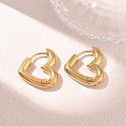 Golden 304 Stainless Steel Hoop Earrings, Heart, Ion Plating(IP), Golden, 19x19x4mm