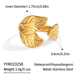 Лист Регулируемые 304 манжеты из нержавеющей стали с открытыми кольцами для женщин, реальный 18 k позолоченный, лист, 8 мм, размер США 7 1/4 (17.5 мм)
