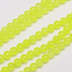 Зелено-Желтый Натуральные и крашеные нити шарик Malaysia нефрита, круглые, зеленый желтый, 8 мм, отверстие : 1.0 мм, около 48 шт / нитка, 15 дюйм