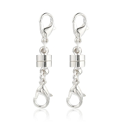 Серебро Преобразователь магнитных застежек из латуни, с двойными застежками-карабинами, колонка, серебряные, 33x6 мм, преобразователь магнитных застежек: 12x6мм, омаров коготь застежками: 10x5.5x3.5мм