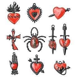 Black 20Pcs 10 Styles Baking Paint Alloy Enamel Pendants, Cadmium Free & Nickel Free & Lead Free, Mixed Charms, Black, 24~52x13.5~37.5x3~6mm, Hole: 1.6~13.5mm, 2pcs/style