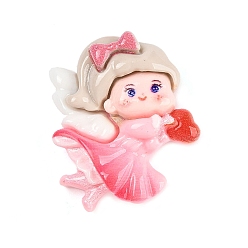 Темно-Розовый Непрозрачные кабошоны из смолы, ангел с бантом и сердцем, темно-розовыми, 29x26x9.5 мм