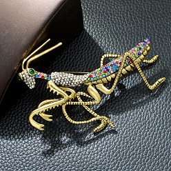Colorful Retro Alloy Rhinestone Brooch Pins for Backpack Clothes, Mantis, Colorful, 68x90mm