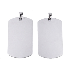 Color de Acero Inoxidable 304 colgantes de acero inoxidable, encantos del rectángulo, revestimiento de iones (ip), estampar etiqueta en blanco, Pulido, color acero inoxidable, 43x24x1 mm, agujero: 6x2.5~3 mm
