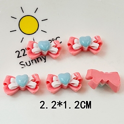 Salmon Opaque Resin Decoden Cabochons, Bowknot with Heart, Salmon, 12x22mm