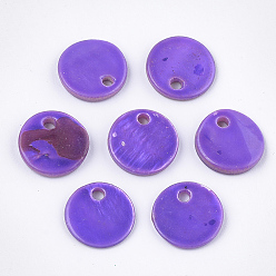 Blue Violet Freshwater Shell Charms, Dyed, Flat Round, Blue Violet, 10x1.5~2mm, Hole: 1.5mm