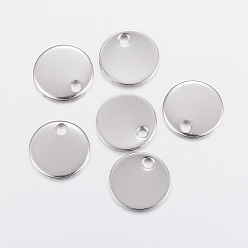 Edelstahl Farbe Anlaufgeschützt 201 Charms aus Edelstahl, leere tag stempeln, Flachrund, Edelstahl Farbe, 12x1 mm, Bohrung: 2 mm