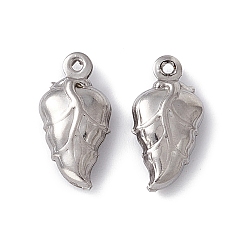 Stainless Steel Color Non-Tarnish 304 Stainless Steel Pendants, Leaf Charms, Stainless Steel Color, 15.5x7.5x4mm, Hole: 1mm