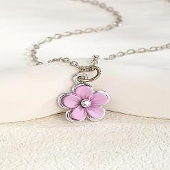 Ciruela 201 Collares con colgante de flor de acero inoxidable y acrílico con cadena de cable para mujer, el color plateado de plata, ciruela, 15.75 pulgada (40 cm)