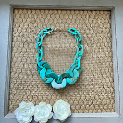 Голубой Модные ожерелья из овальных звеньев из смолы, для украшения свитера, золотые, голубой, 15.75 дюйм (40 см)