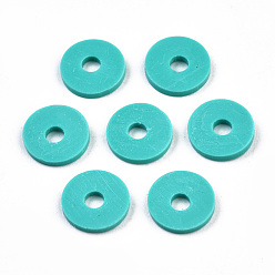 Dark Turquoise Eco-Friendly Handmade Polymer Clay Beads, Disc/Flat Round, Heishi Beads, Dark Turquoise, 6x1mm, Hole: 2mm, about 23500pcs/1000g