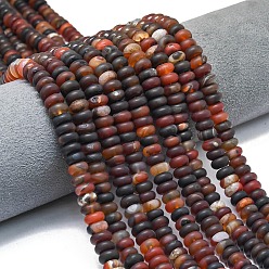 Темно-Красный Натуральные полосатые агатовые бусы, матовые, рондель, окрашенная и подогревом, темно-красный, 8x5 мм, отверстие : 1.4 мм, около 73~75 шт / нитка, 14.96~15.16 дюйм (38~38.5 см)