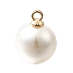 (404) Непрозрачное AB Кислое яблоко Подвески из АБС-пластика с жемчугом, круглые, с петлей из золотого сплава, цветочный белый, 13.5x10 мм, отверстие : 1.6 мм