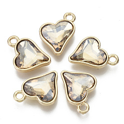 Lt.Col.Topaz Glass Rhinestone Pendants, with Light Gold Plated Brass Plain Edge Bezel Cups, Heart, Faceted, Lt.Col.Topaz, 19x15x5mm, Hole: 2mm
