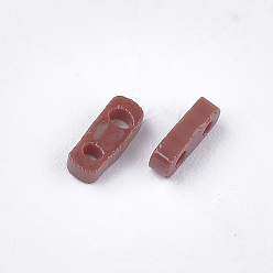 Brown 2-Hole Opaque Glass Seed Beads, Rectangle, Brown, 4.5~5x2x1~1.5mm, Hole: 0.5~0.8mm