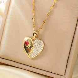 Красный Латунные ожерелья с подвеской в форме сердца из кубического циркония для женщин, золотые, красные, 15.75 дюйм (40 см)