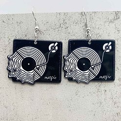 Черный Серьги-подвески из сплава акрила и дисков, платина, чёрные, 30x50 мм