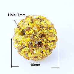 Топаз Pave disco бусины, Бусины со стразами, полимерная глина , класс А, топаз, 10 мм, отверстие : 1 мм