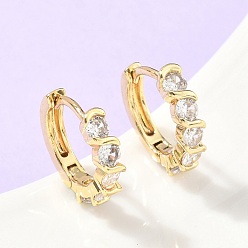 Настоящее золото 18K Плоские круглые серьги-кольца из латуни с микропаве из прозрачных кубических цирконий, стойки покрытие, долговечный, без кадмия и без свинца, реальный 18 k позолоченный, 14x14.5x3.5 мм