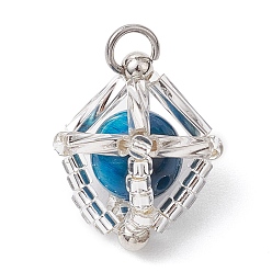 Озёрно--синий Подвески из натурального тигрового глаза (окрашенного и нагретого) и стеклянных бусин ручной работы, с прыжковых колец, цвет нержавеющей стали, Плут синий, 17x14x14 мм, отверстие : 2.8 мм