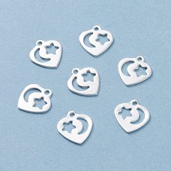 Silbern Silberfarbig 304 Edelstahl Reize, Herz mit Mond und Sterne, Silbern Silberfarbig, 13x13x0.8 mm, Bohrung: 1.2 mm