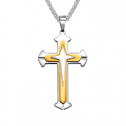 Золотой & Цвет Нержавеющей Стали Ожерелья из нержавеющей стали с цепочками-коробками, Сплав с подвесками, крестик, золотые и нержавеющая сталь цвет, 23.62 дюйм (60 см)