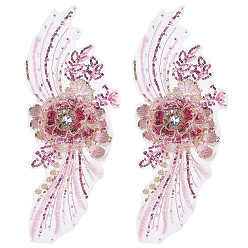 Ярко-Розовый 3d цветочная органза, полиэстер, вышивка, орнамент, аксессуары, аппликация с пайетками/пайетками, швейные украшения, ярко-розовый, 380x170x6 мм