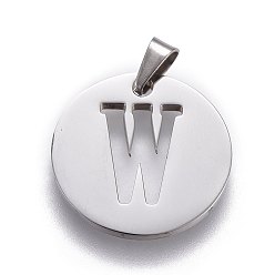 Letter W Anlaufgeschützt 201 Anhänger aus Edelstahl, flach rund mit Brief, Edelstahl Farbe, Buchstabe w, 20x1.3 mm, Bohrung: 4x3 mm
