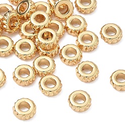 Real 18K Gold Plated SHEGRACE Brass Beads, Cadmium Free & Nickel Free & Lead Free, Textured Flat Round, Real 18K Gold Plated, 5x5x2mm, Hole: 2mm