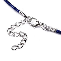 Blue Waxed Cotton Cord Necklace Making, with Alloy Lobster Claw Clasps and Iron End Chains, Platinum, Blue, 17.12 inch(43.5cm), 1.5mm