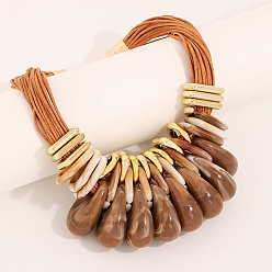 Верблюжий Каплевидные нагрудные ожерелья из алюминия, CCB и акрила, многорядные ожерелья из вощеного шнура, золотые, верблюжие, 22.44 дюйм (57 см)